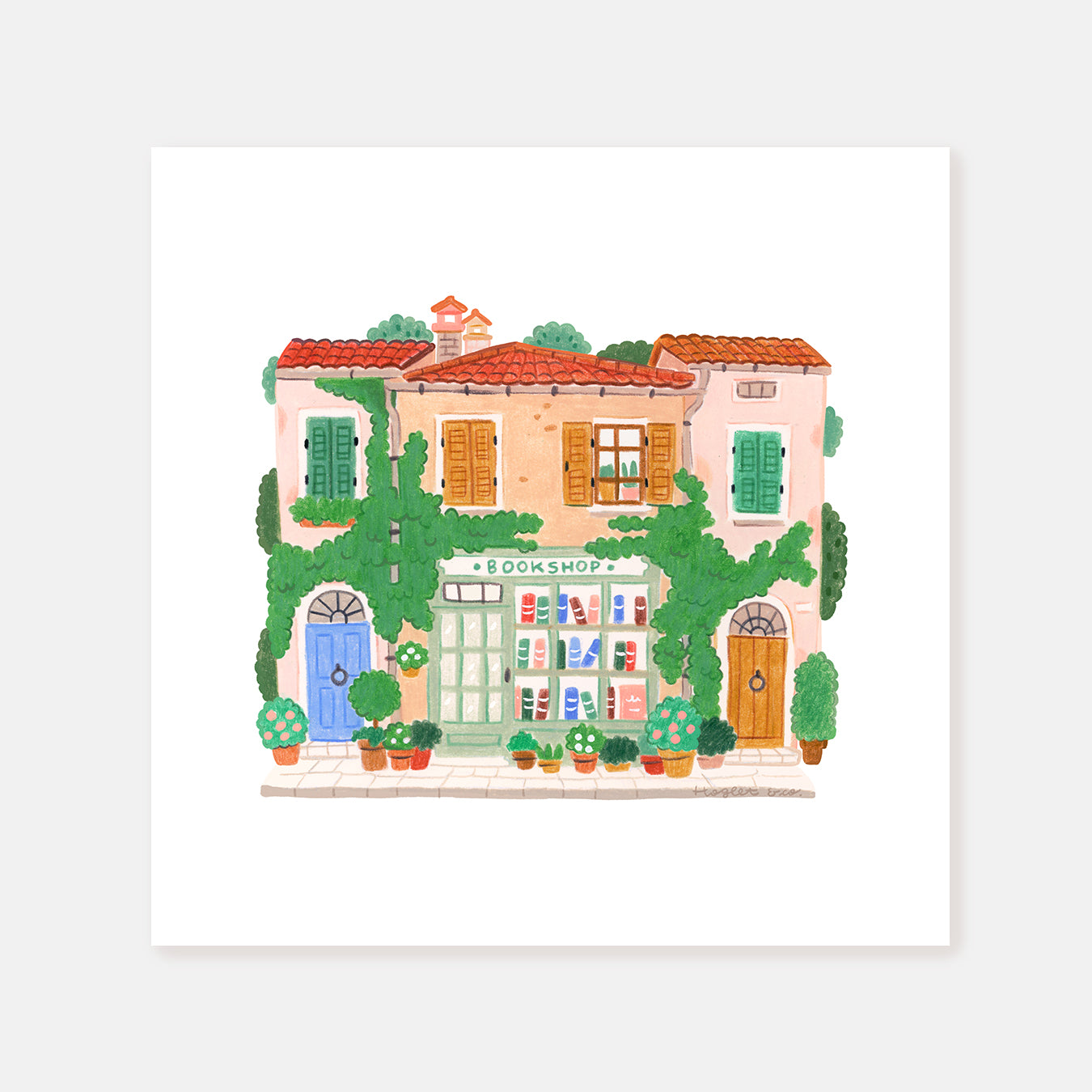 Mediterranean Bookshop || Square Print