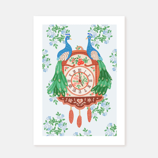 Peacocks Clock || Art Print